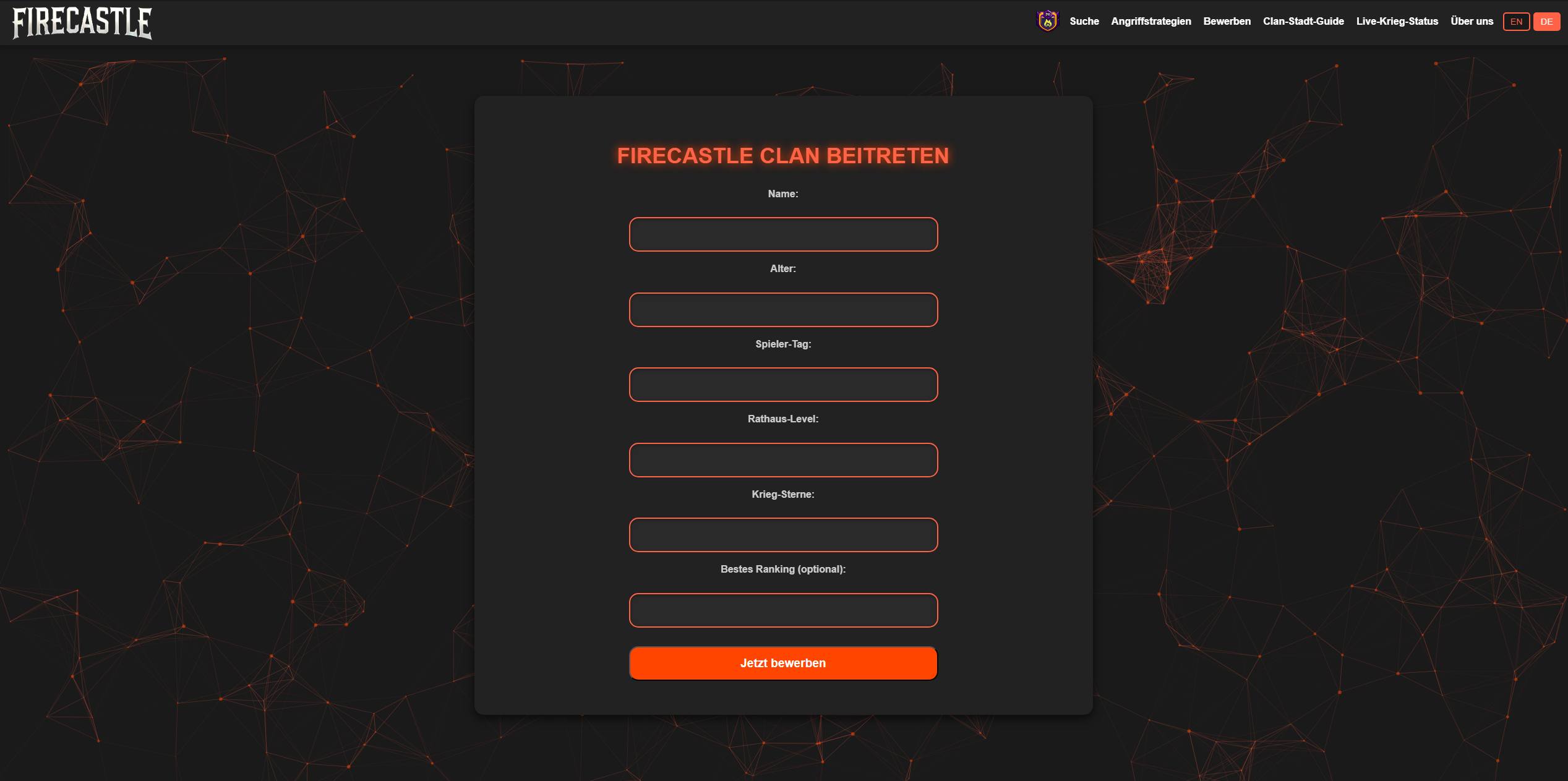 Screenshot: Bewerbungsseite des Clans