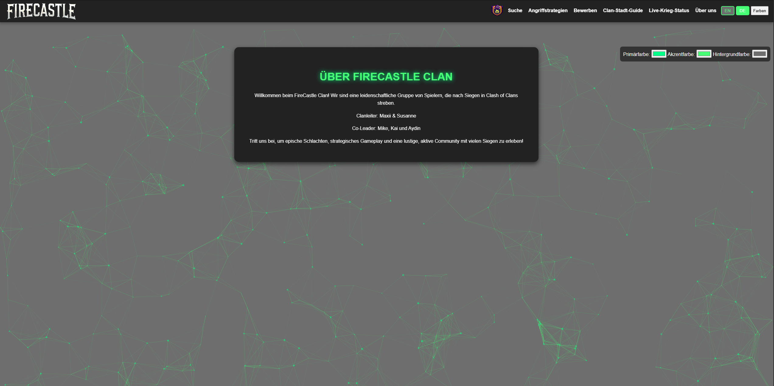Screenshot: Grünes Farbschema der FireCastle Oberfläche