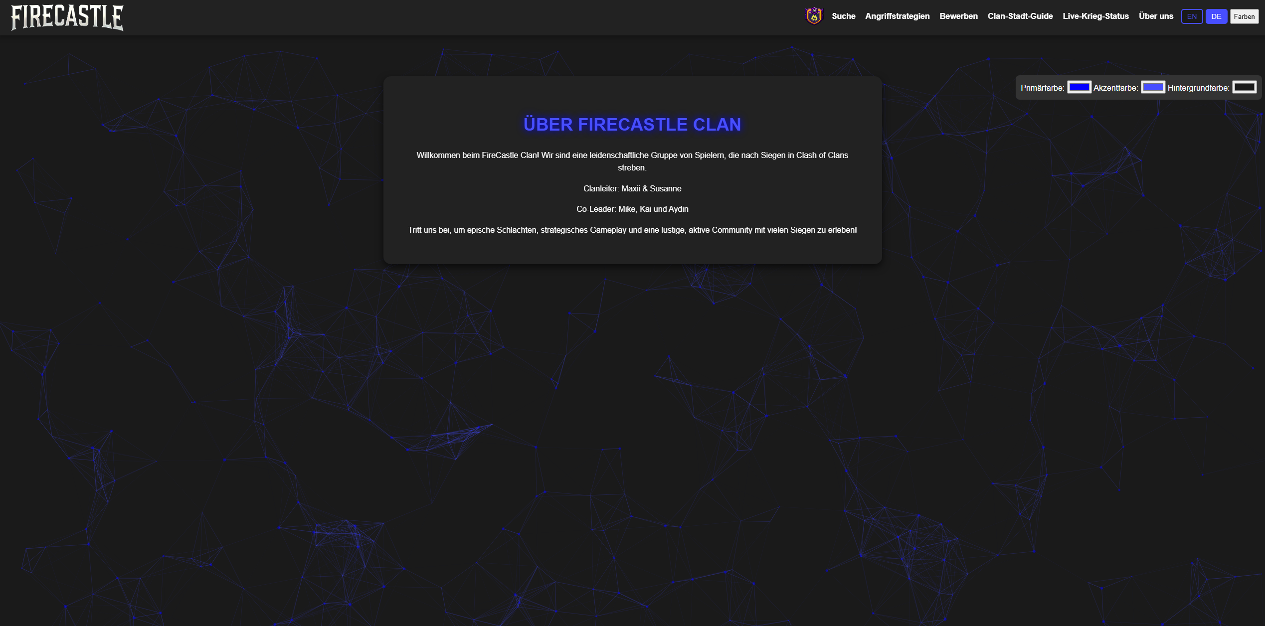 Screenshot: Lila Farbschema der FireCastle Oberfläche