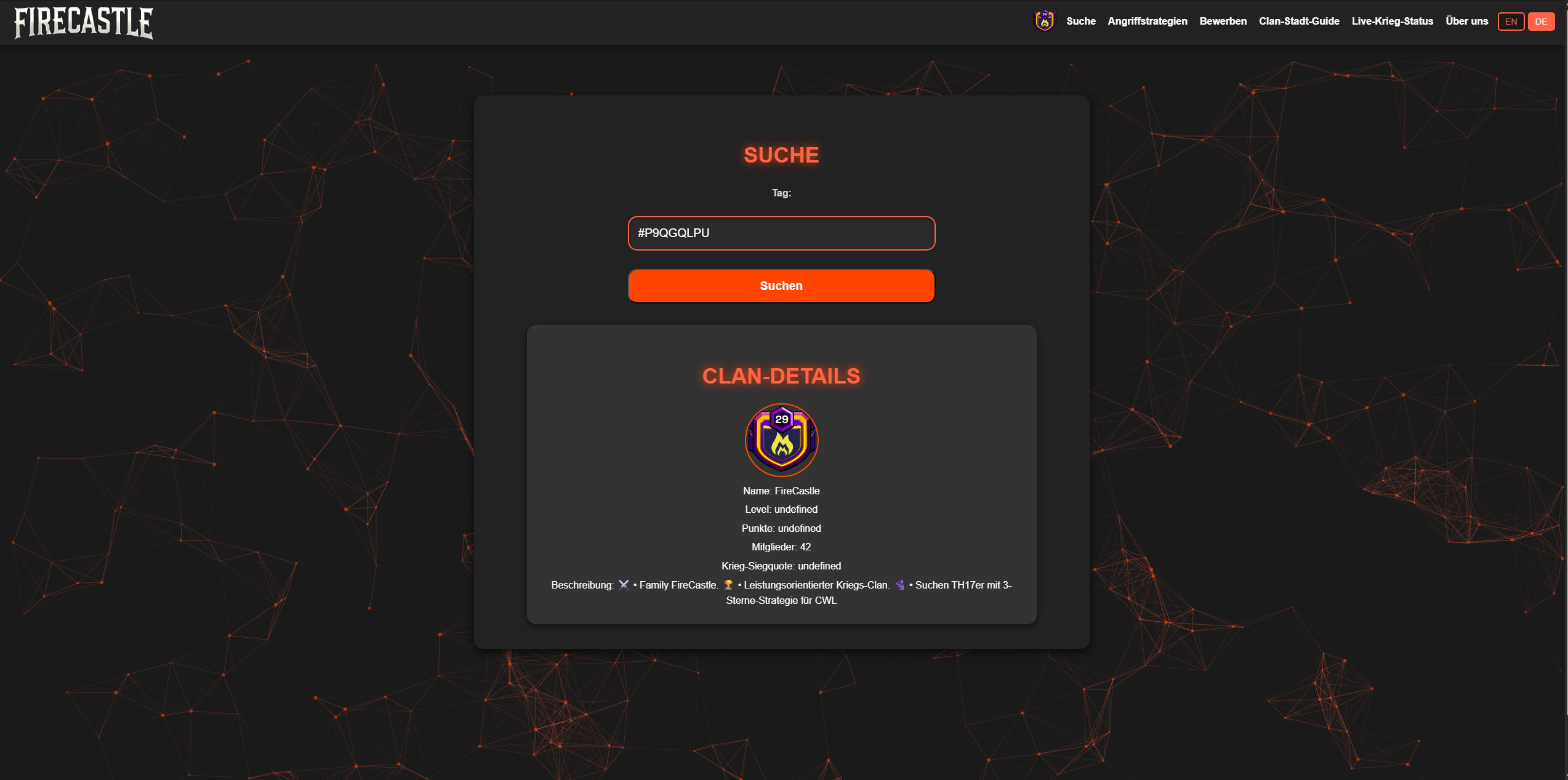 Screenshot: Clan-Suche Bildschirm