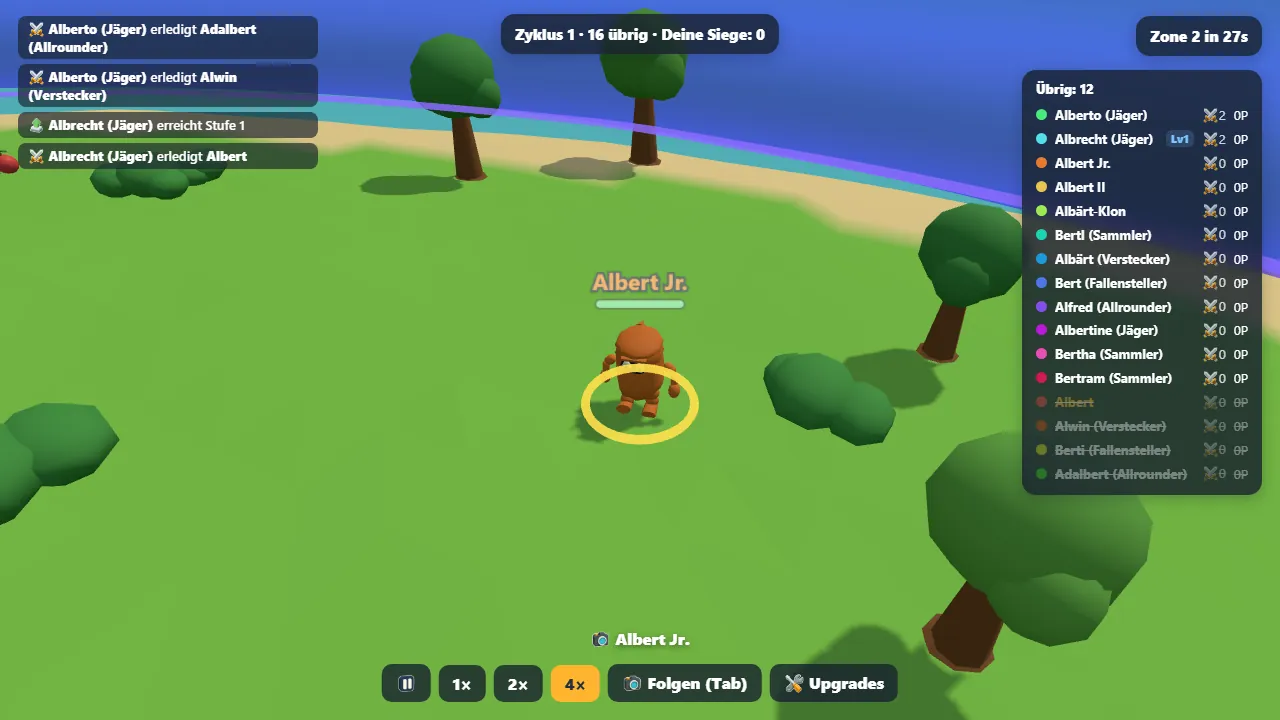Albert Royale: Arena mit schrumpfender Zone, Killfeed und Leaderboard